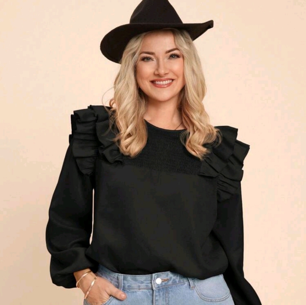 SALE ** BRAND NEW ** Elegant Black Ruffle Blouse